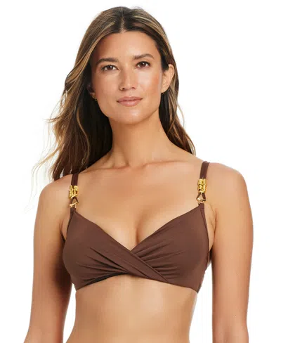 Bleu Rod Beattie Women's Draped Underwire Bikini Top In Brown