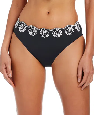Bleu Rod Beattie Women's Eyelet Full Coverage Hipster Swim Bottoms In Black