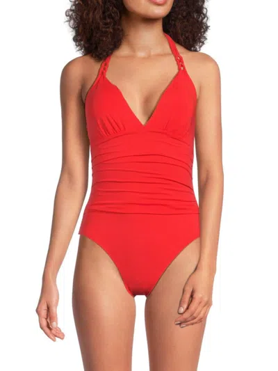 Bleu Rod Beattie Women's Mio Draped One Piece Swimsuit In Tropical Red