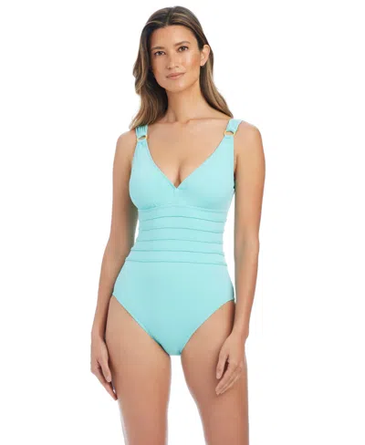 Bleu Rod Beattie Women's Pull-on V-neck One-piece Swimsuit In Blue