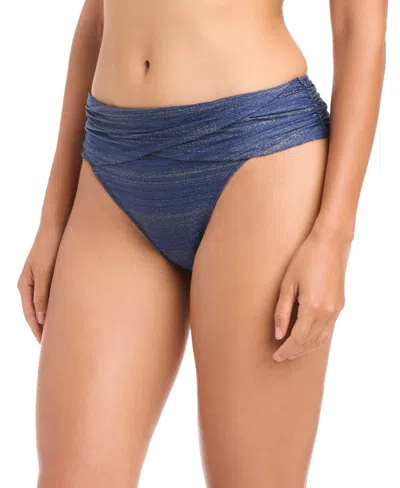 Bleu Rod Beattie Women's Shimmer Ruched Sarong Hipster Bottoms In Blue