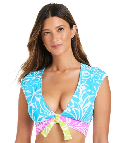 Bleu Rod Beattie Women's Sock It To Me Printed Cap Sleeve Bikini Top In Multi