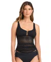 Bleu Rod Beattie Women's Sunkissed Crochet Over-the-shoulder Tankini In Black