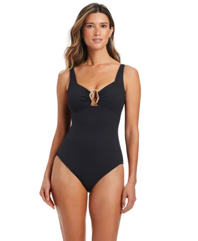 Bleu Rod Beattie Women's V-neck Underwire One-piece Swimsuit In Black
