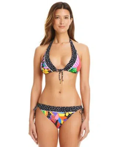 Bleu Rod Beattie Womens Extra Bold Triangle Bikini Top Side Tie Hipster Bottoms In Multi