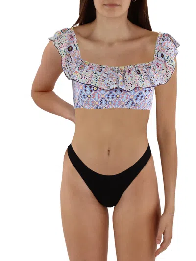 Bleu Rod Beattie Womens Floral Print Off-the-shoulder Bikini Swim Top In Multi