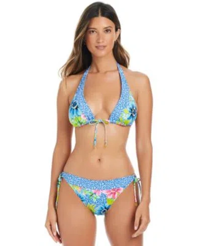 Bleu Rod Beattie Womens Lets Get Away Triangle Bikini Top Side Tie Hipster Bikini Bottoms In Blue