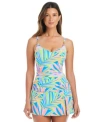 Bleu Rod Beattie Womens On The Bright Side Printed Underwire Tankini Top High Waist Swim Skirt