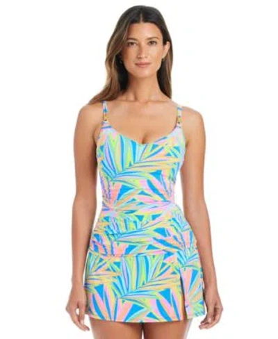 Bleu Rod Beattie Womens On The Bright Side Printed Underwire Tankini Top High Waist Swim Skirt