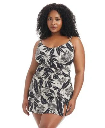 Bleu Rod Beattie Womens Plus Size Island Time V Neck Over The Shoulder Tankini Top High Waist Skirted Bottoms In Black