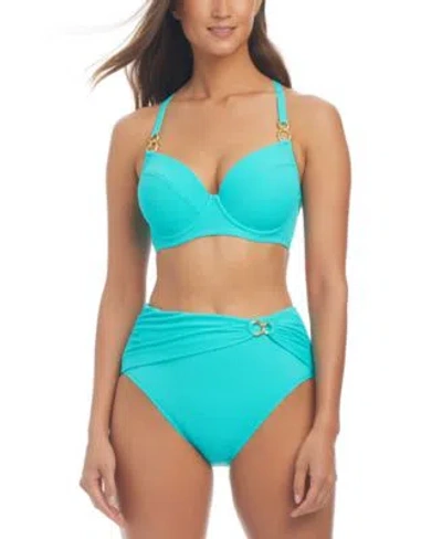 Bleu Rod Beattie Womens Ring Strap Underwired Bikini Top Shirred High Waisted Bottoms