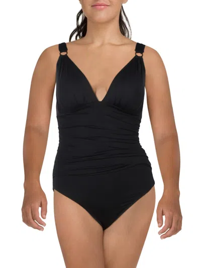 Bleu Rod Beattie Womens Solid Nylon One-piece Swimsuit In Black