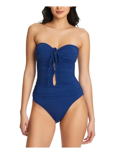 Bleu Rod Beattie Womens Solid Nylon One-piece Swimsuit In Blue