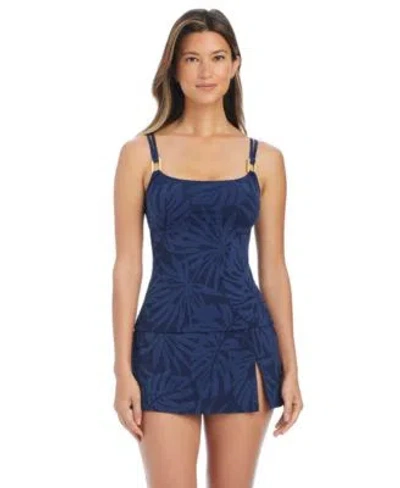 Bleu Rod Beattie Womens Square Neck Swim Tankini Top Printed Skirt In Blue