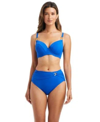 Bleu Rod Beattie Womens Sweetheart Neck Bikini Top High Waist Bottoms In Blue