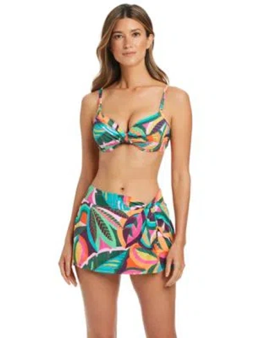 Bleu Rod Beattie Womens Sweetheart Underwire Bikini Top Draped Hipster Swim Skirt In Multi
