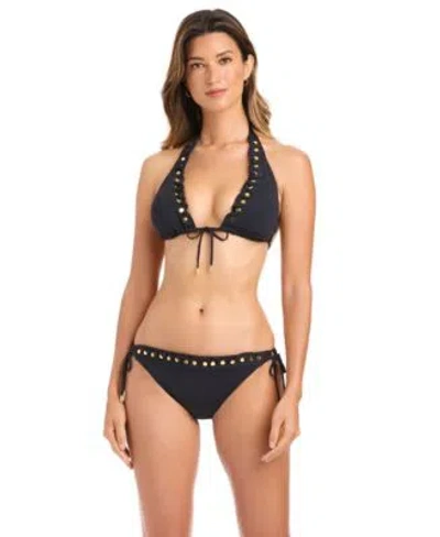 Bleu Rod Beattie Womens V Neck Bikini Halter Top Full Coverage Hipster Bottoms In Black