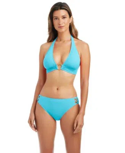 Bleu Rod Beattie Womens V Neck Bikini Top Full Coverage Hipster Bottoms In Blue