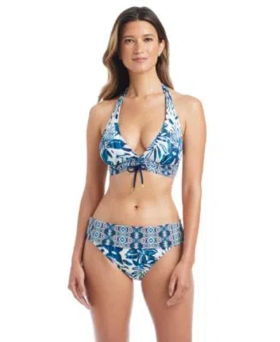 Bleu Rod Beattie Womens V Neck Swim Top Full Coverage Hipster Bottoms In Multi