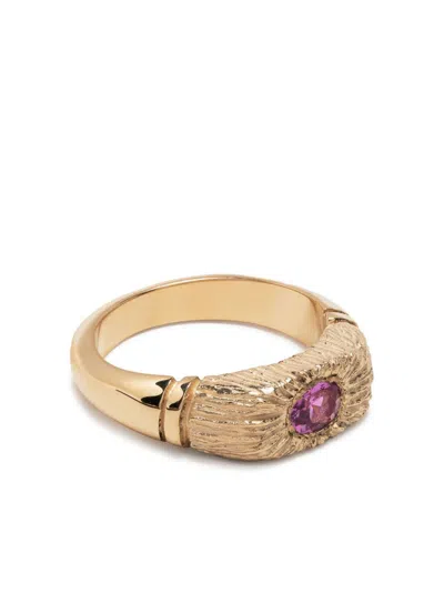 Bleue Burnham 9k Yellow Gold Connected By Roots Sapphire Signet Ring