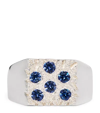 Bleue Burnham Sterling Silver And Sapphire Mini Rose Garden Signet Ring In Blue