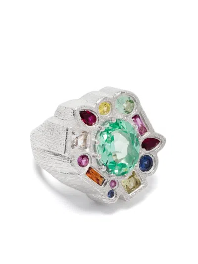 Bleue Burnham Cottage Garden Multi-sapphire Cocktail Ring In Silver