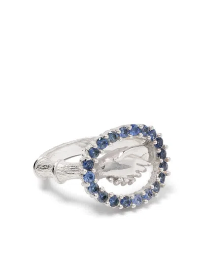 Bleue Burnham Sterling Silver Hand Shake Sapphire Ring In Silber