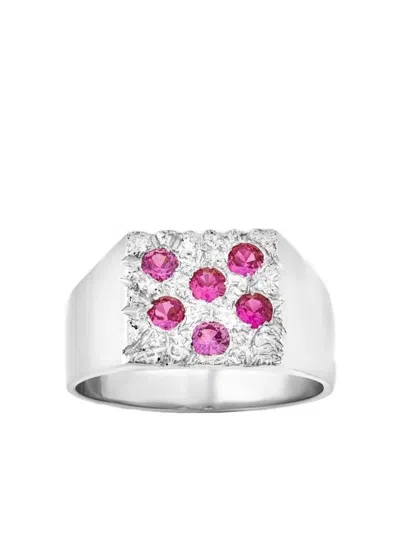 Bleue Burnham The Mini Rose Garden Ruby Signet Ring In Silver