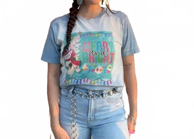 Bling A Gogo Merry & Bright Crewneck Bleached T-shirt In Grey In Blue
