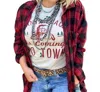 Bling A Gogo Vintage Santa Buffalo Plaid Flannel Shirt In Red In Red