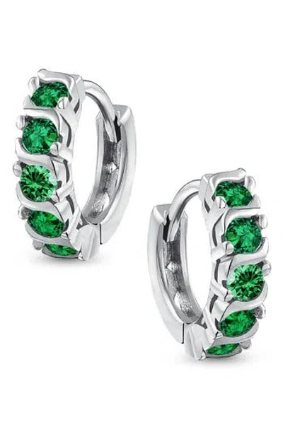 Bling Jewelry Blue Cz Huggie Hoop Earrings In Green