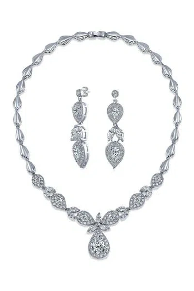 Bling Jewelry Bridal Pave Cz Teardrop Necklace & Earrings Set In Metallic