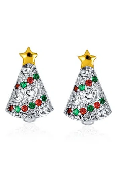 Bling Jewelry Christmas Tree Cubic Zirconia Stud Earrings In Metallic