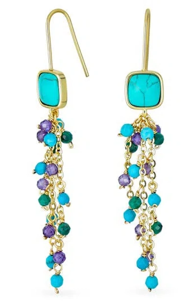 Bling Jewelry Cluster Bead Linear Earrings In Blue
