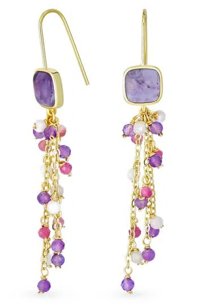 Bling Jewelry Cluster Bead Linear Earrings In Purple