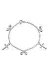 Bling Jewelry Cross & Heart Charm Chain Bracelet In Silver