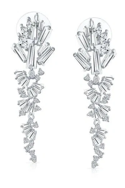 Bling Jewelry Cz Baguette Waterfall Earrings In Metallic
