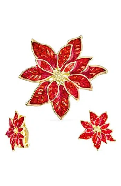 Bling Jewelry Large Enamel Pointsettia Clip-on Earrings In Red