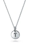 Bling Jewelry Minimalist Sterling Silver Initial Pendant Necklace In Silver - T