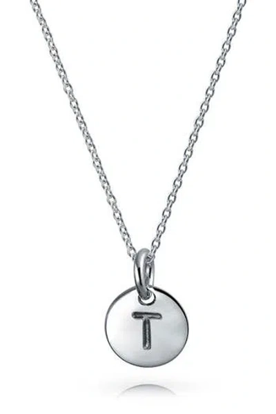 Bling Jewelry Minimalist Sterling Silver Initial Pendant Necklace In Silver - T