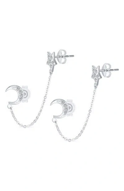 Bling Jewelry Moon & Star Helix Chain Earring Set In Metallic