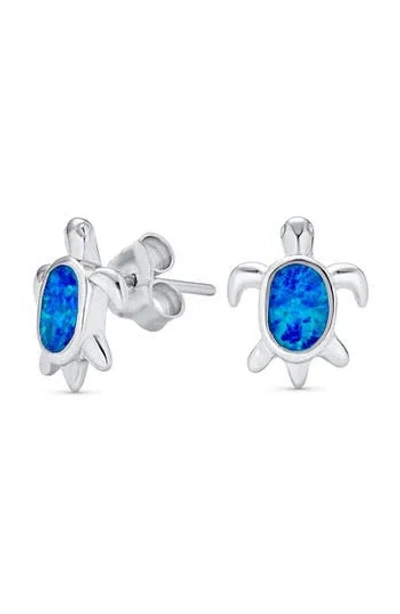 Bling Jewelry Nautical Blue Opal Sea Turtle Stud Earrings In Metallic
