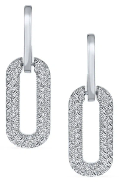 Bling Jewelry Pavé Cz Paper Clip Link Drop Earrings In Silver