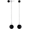 Bling Jewelry Rhodium Plated Sterling Silver Double Ball Linear Earrings In Silver/onyx