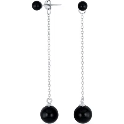 Bling Jewelry Rhodium Plated Sterling Silver Double Ball Linear Earrings In Metallic