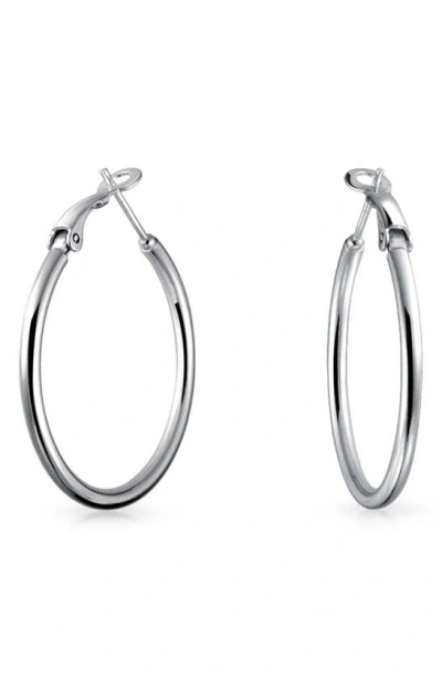 Bling Jewelry Round Tube Hoop Earrings In Silver