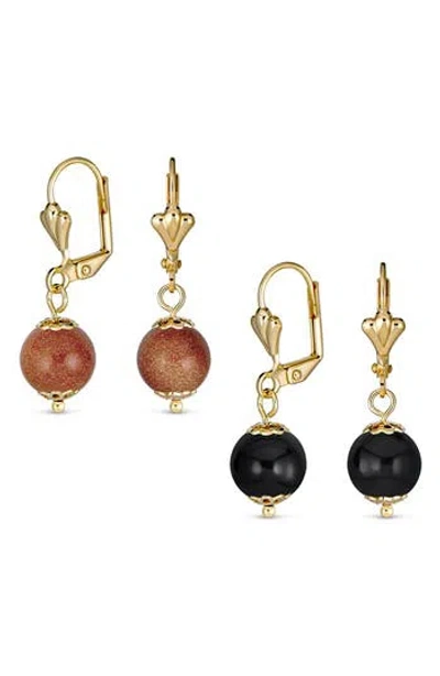 Bling Jewelry Set Of 2 Assorted Classic Round Stone Drop Earrings In Gold