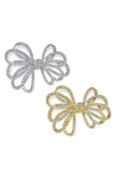 Bling Jewelry Set Of 2 Large Holiday Bow Brooches In Purple