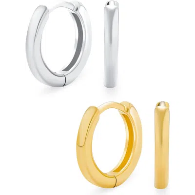 Bling Jewelry Set Of 2 Sterling Silver Huggie Hoop Earrings In Multicolor
