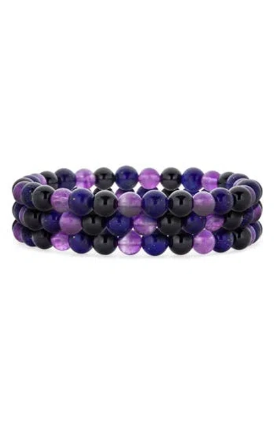 Bling Jewelry Set Of 3 Beaded Stretch Bracelet In Black